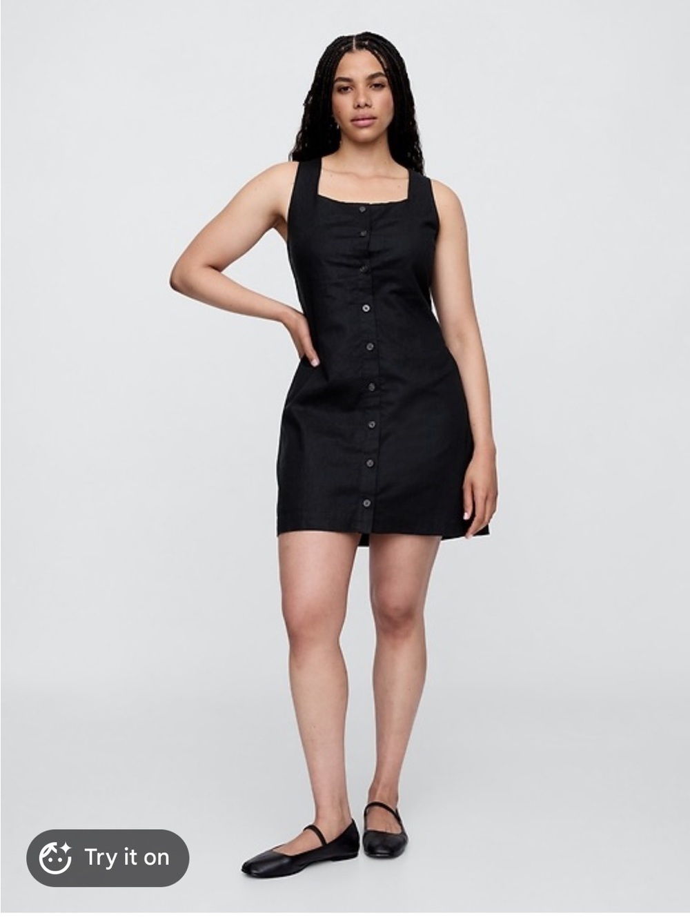 GAP Factory Black Button-Front Square-Neck Mini Dress